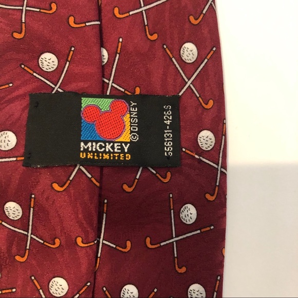 90's vintage Disney Unlimited maroon golf neck tie Mickey Mouse, Goofy, Donald - Picture 4 of 5